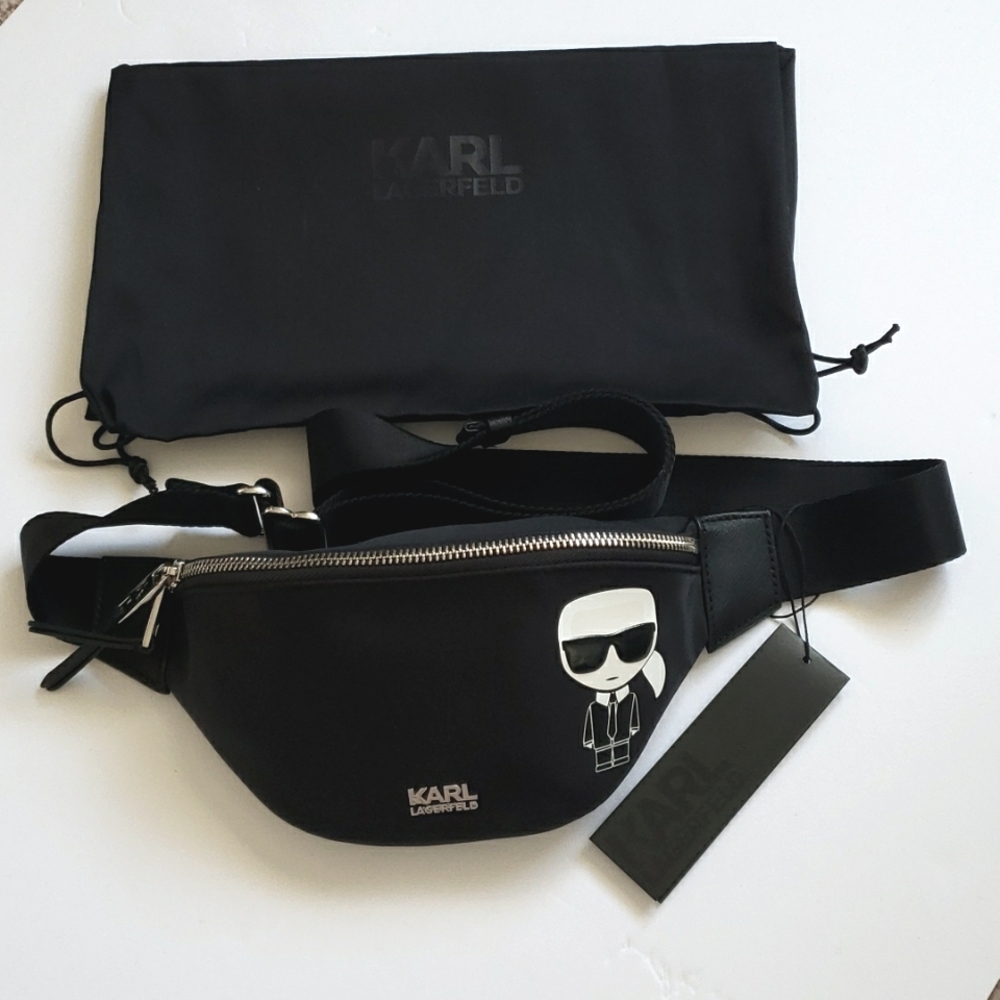 Karl Lagerfeld Belt Bag Black Karl Nylon Belt Bag with Karl Lagerfeld Motif